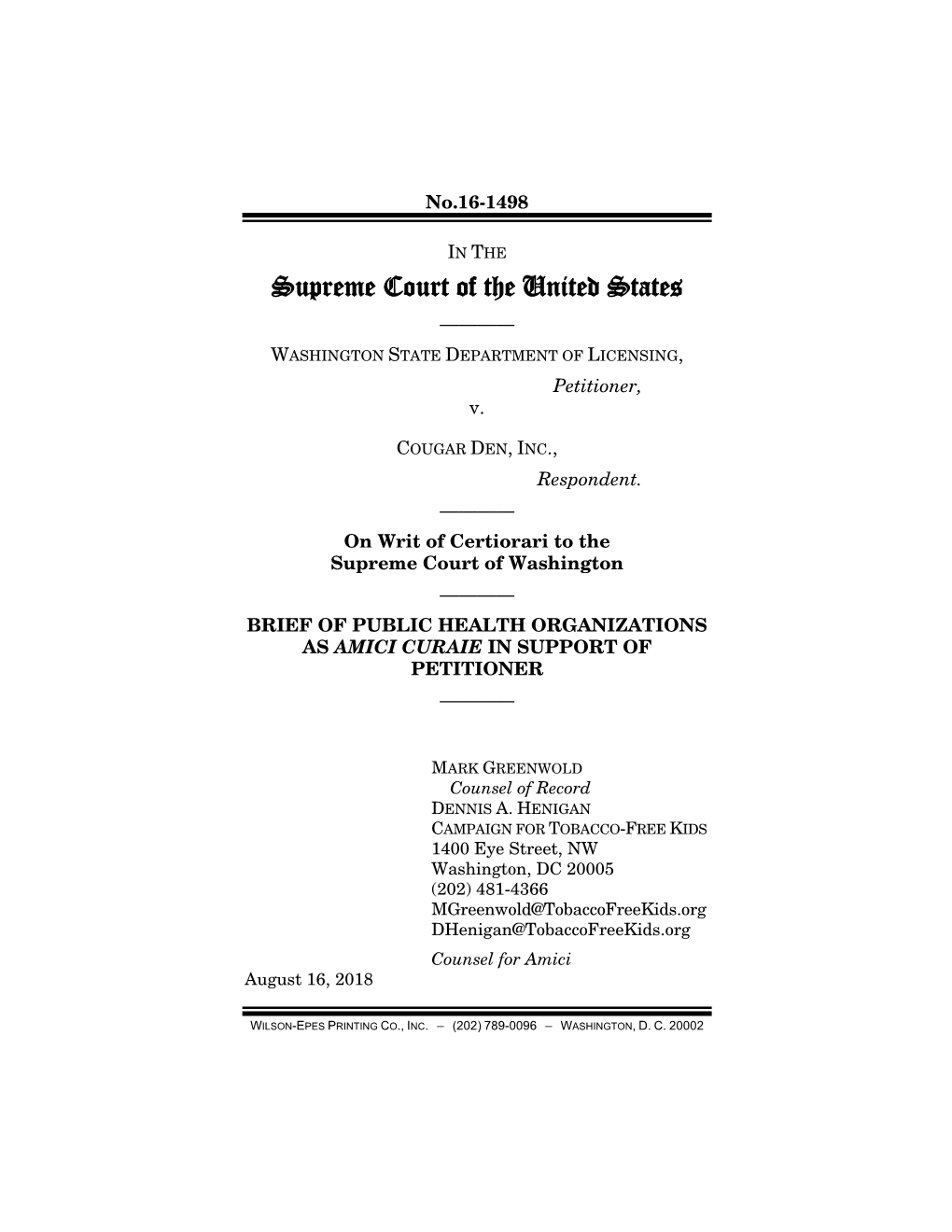 Supreme Court of the United States ———— WASHINGTON STATE DEPARTMENT of LICENSING, Petitioner, V