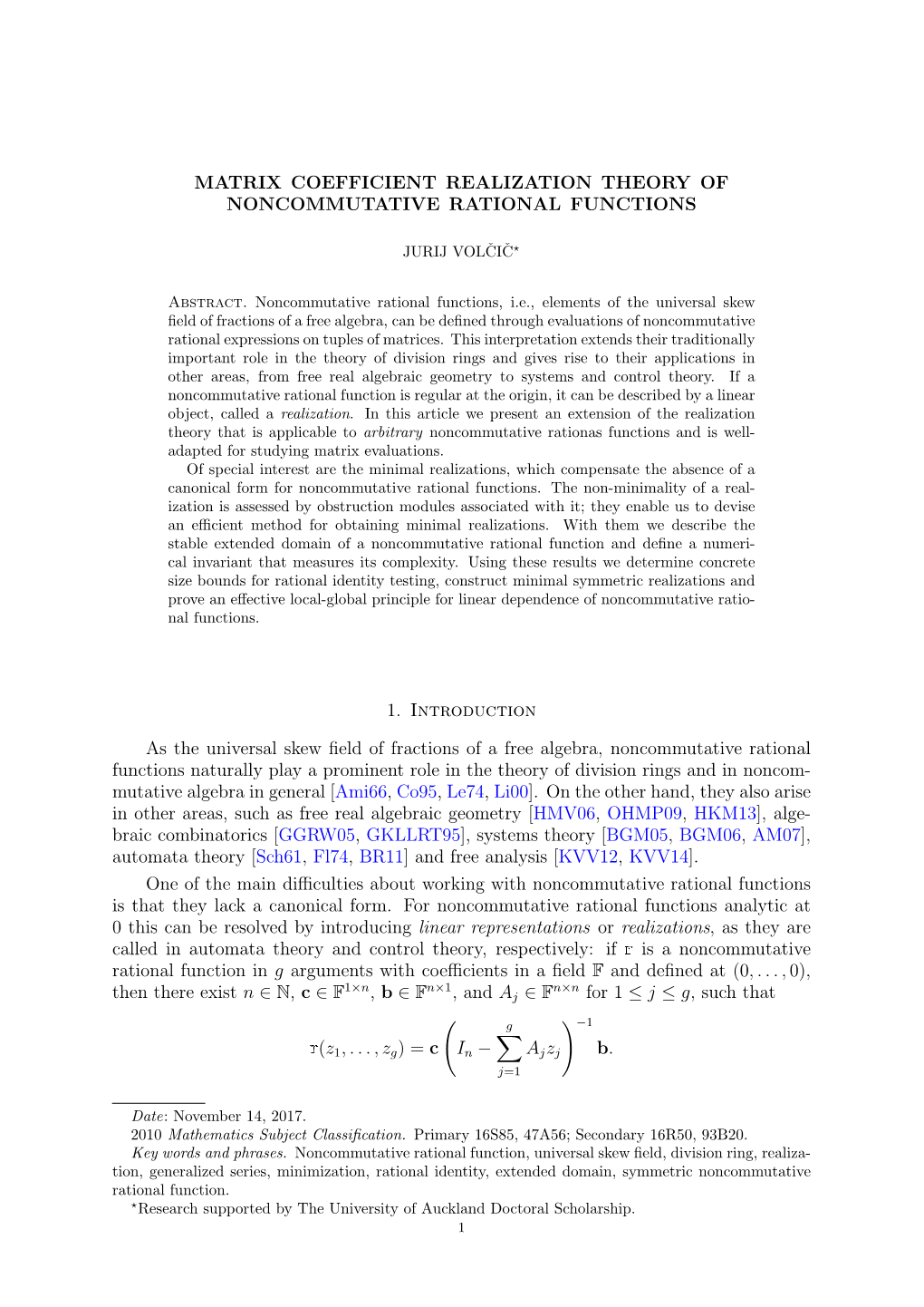 Matrix Coefficient Realization Theory of Noncommutative Rational Functions