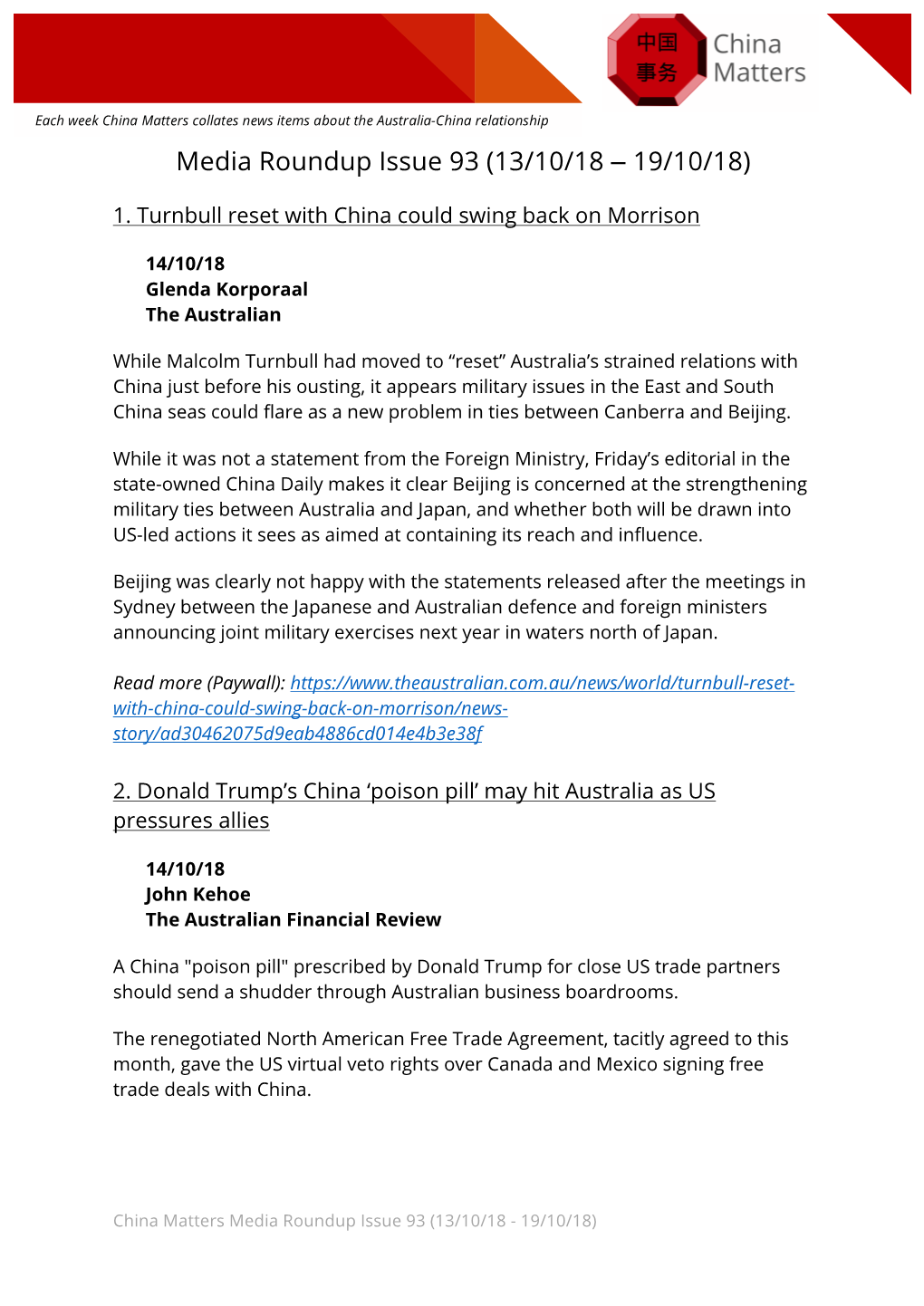 Official Aus-China Media Roundup 13 October