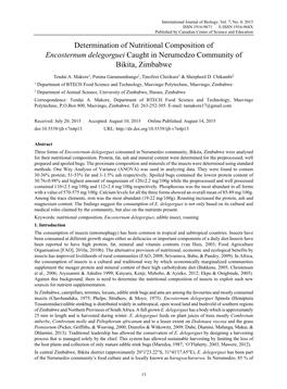 Determination of Nutritional Composition of Encosternum Delegorguei Caught in Nerumedzo Community of Bikita, Zimbabwe