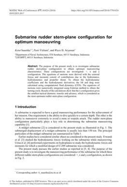 Submarine Rudder Stern-Plane Configuration for Optimum Manoeuvring