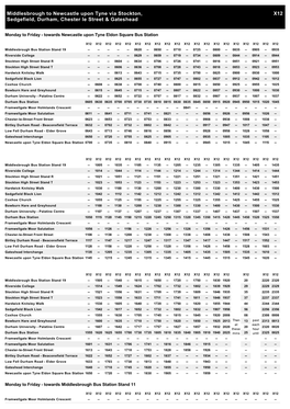 X12 Middlesbrough to Newcastle Upon Tyne Via Stockton, Sedgefield