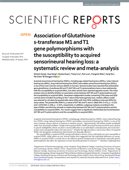 Association of Glutathione S-Transferase M1 and T1 Gene Polymorphisms with the Susceptibility to Acquired Sensorineural Hearing