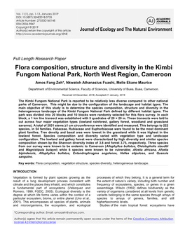Flora Composition, Structure and Diversity in the Kimbi Fungom National Park, North West Region, Cameroon