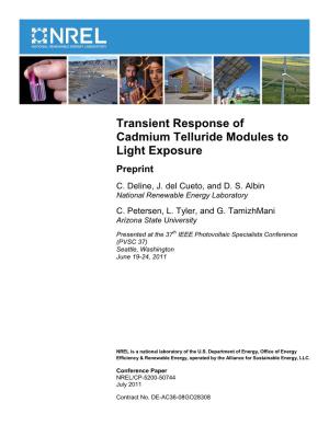 Transient Response of Cadmium Telluride Modules to Light Exposure Preprint C