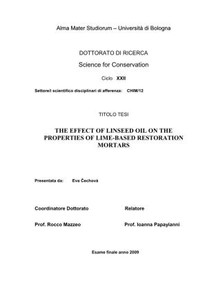 The Effect of Linseed Oil on the Properties of Lime-Based Restoration Mortars