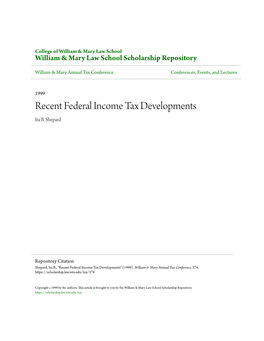 Recent Federal Income Tax Developments Ira B