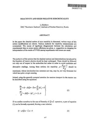 Sk00st112 Reactivity and High Negative Subcriticality L