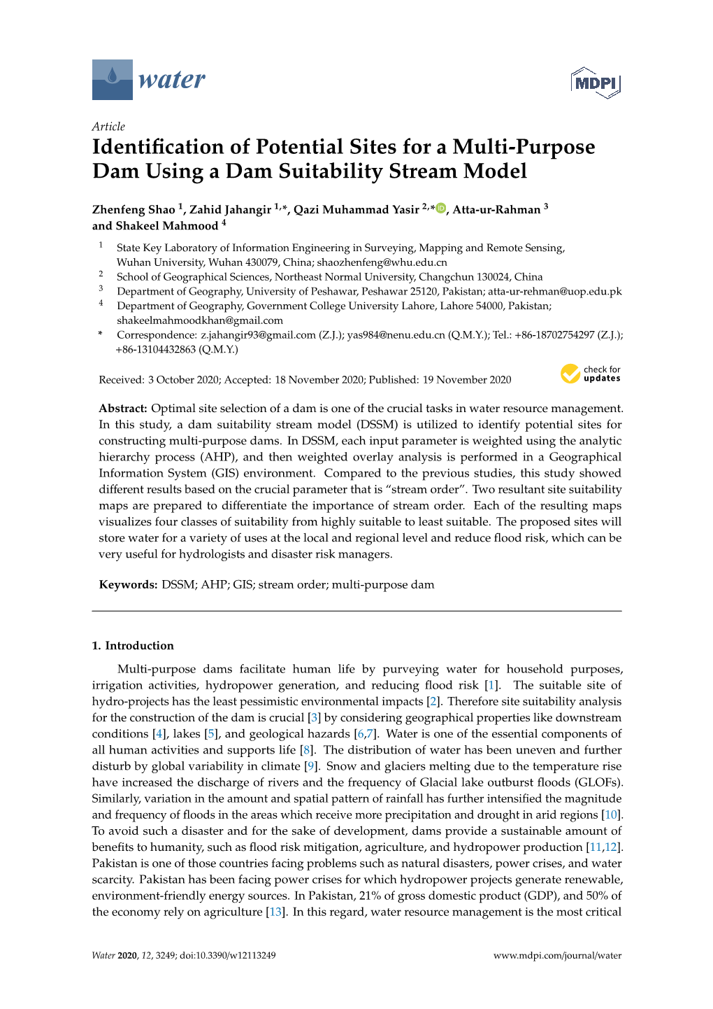 Identification of Potential Sites for a Multi-Purpose Dam Using a Dam