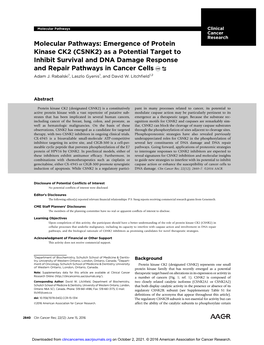 As a Potential Target to Inhibit Survival and DNA Damage Response and Repair Pathways in Cancer Cells Adam J