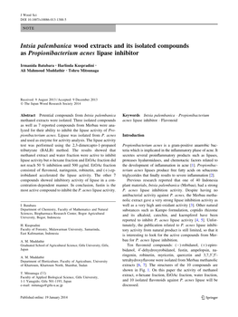 Intsia Palembanica Wood Extracts and Its Isolated Compounds As Propionibacterium Acnes Lipase Inhibitor