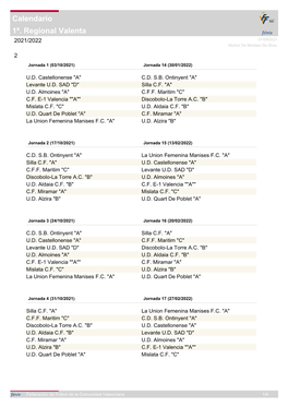 1ª. Regional Valenta Calendario