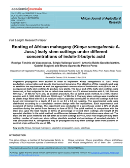 Rooting of African Mahogany (Khaya Senegalensis A. Juss.) Leafy Stem Cuttings Under Different Concentrations of Indole-3-Butyric Acid