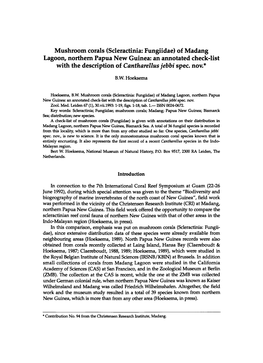 Mushroom Corals (Scleractinia: Fungiidae) of Madang Lagoon, Northern Papua New Guinea: an Annotated Check-List with the Description of Cantharellus Jebbi Spec, Nov.*