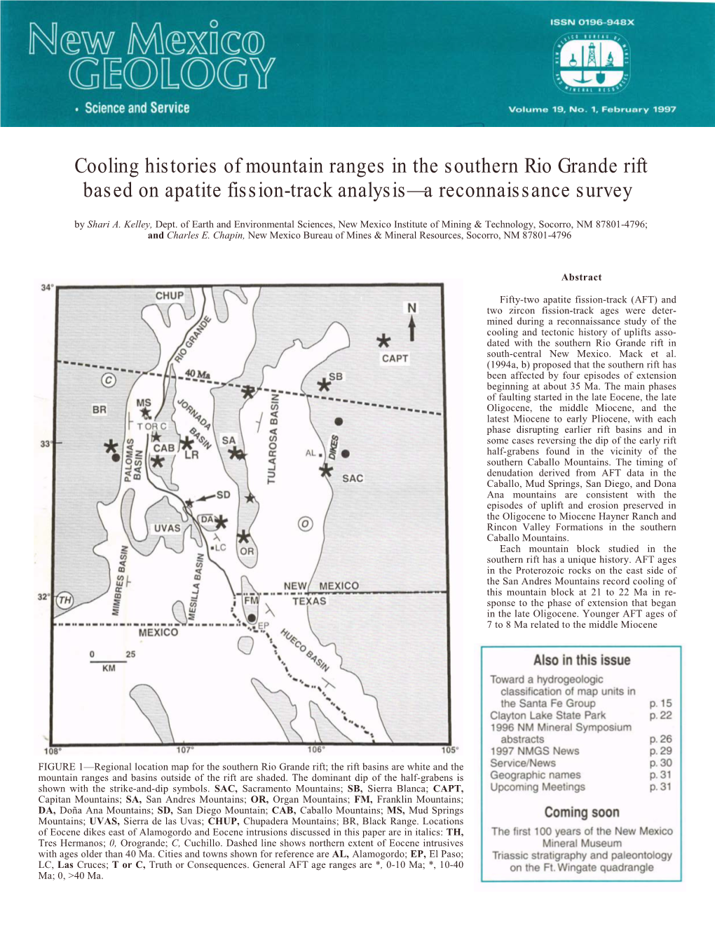 Cooling Histories of Mountain Ranges in the Southern Rio Grande Rift Based on Apatite Fission-Track Analysis—A Reconnaissance Survey