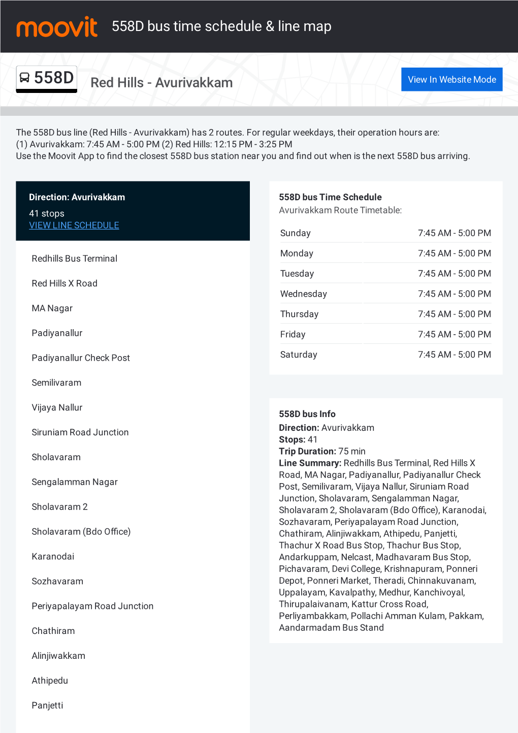 558D Bus Time Schedule & Line Route