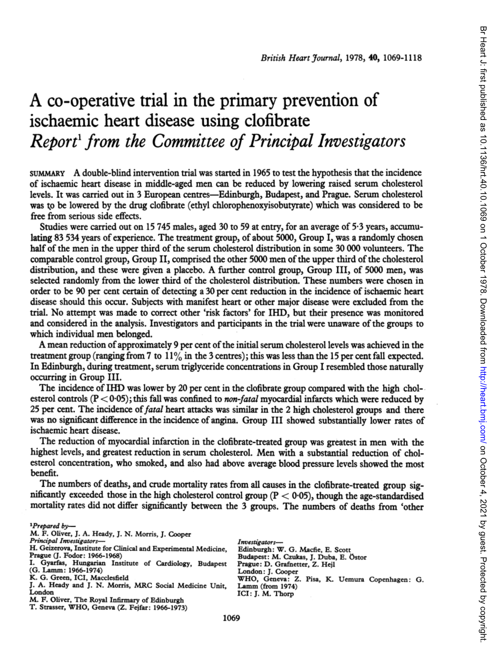 Clofibrate Report1 from the Committee of Principal Investigators