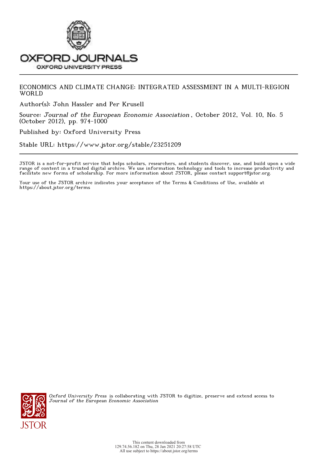 Economics and Climate Change: Integrated Assessment in a Multi