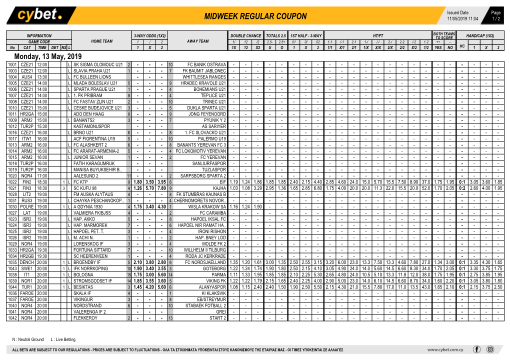 Midweek Regular Coupon 11/05/2019 11:04 1 / 2