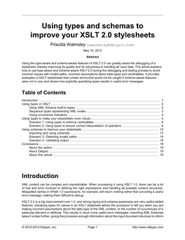 Using Types and Schemas to Improve Your XSLT 2.0 Stylesheets