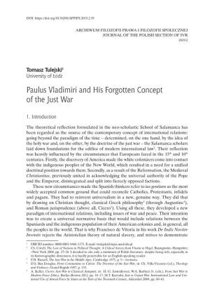 Paulus Vladimiri and His Forgotten Concept of the Just War
