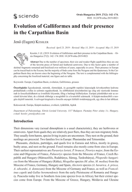 Evolution of Galliformes and Their Presence in the Carpathian Basin