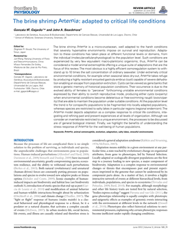 The Brine Shrimp Artemia: Adapted to Critical Life Conditions