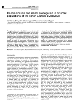 Recombination and Clonal Propagation in Different Populations of the Lichen Lobaria Pulmonaria