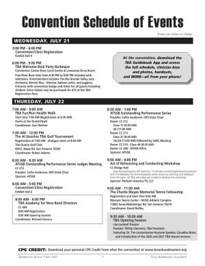 Convention Schedule of Events Events Are Subject to Change