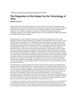 The Regulation of the Subject by the Technology of Time Maxwell Kennel [1]