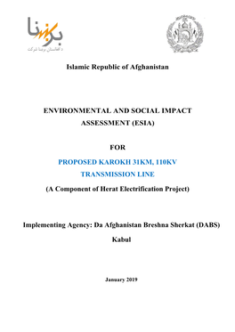 Islamic Republic of Afghanistan ENVIRONMENTAL and SOCIAL