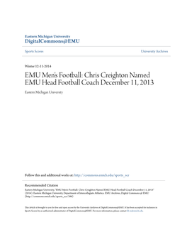 Chris Creighton Named EMU Head Football Coach December 11, 2013 Eastern Michigan University