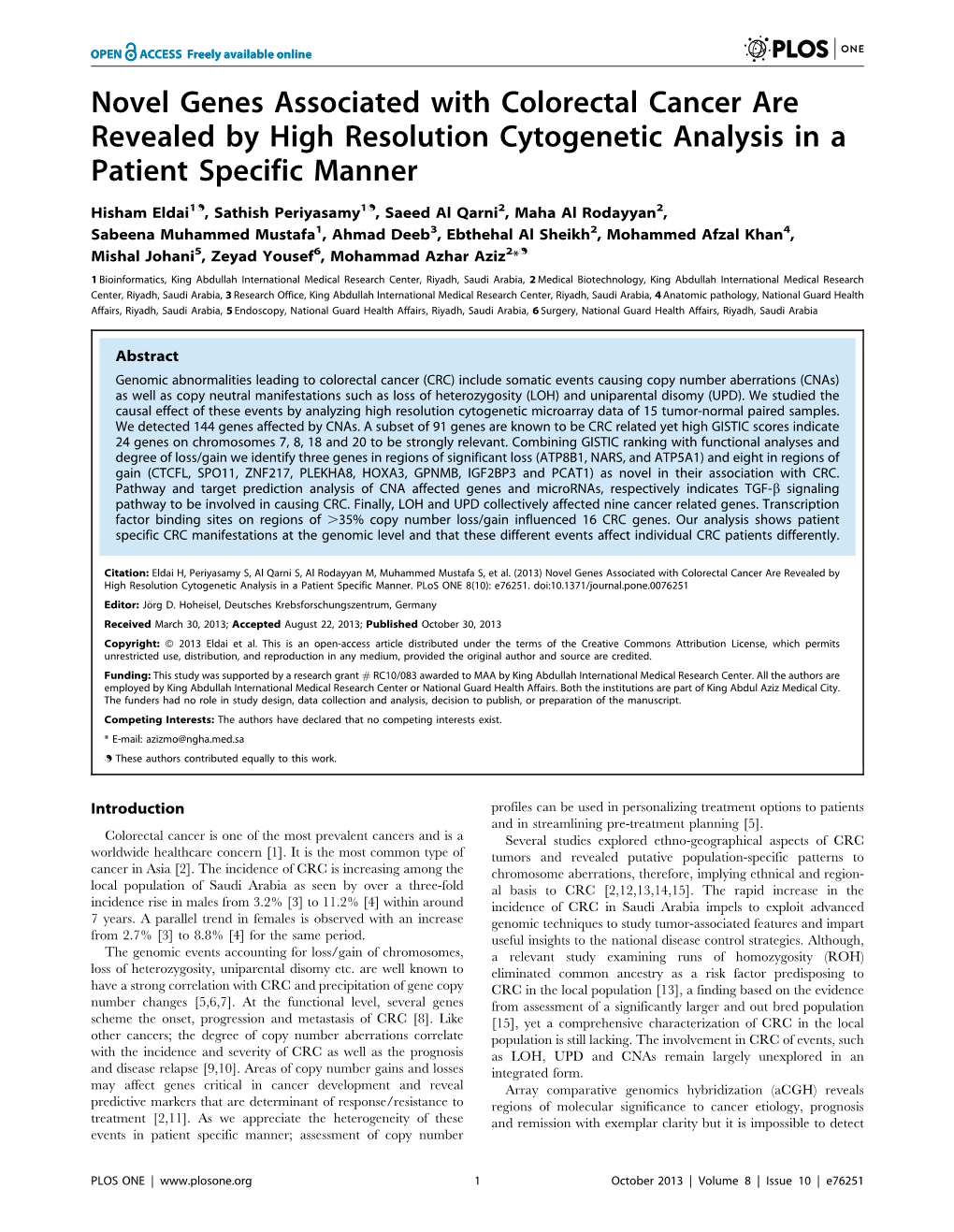 Novel Genes Associated with Colorectal Cancer Are Revealed by High Resolution Cytogenetic Analysis in a Patient Specific Manner