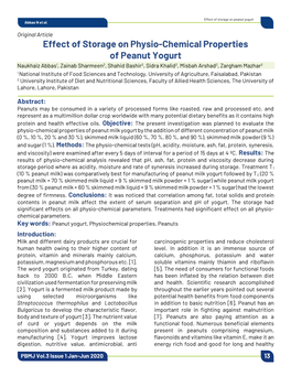 Effect of Storage on Physio-Chemical Properties of Peanut Yogurt