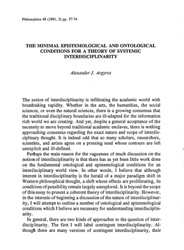 THE MINIMAL EPISTEMOLOGICAL and ONTOLOGICAL CONDITIONS for a THEORY of SYSTEMIC INTERDISCIPLINARITY the Notion of Interdisciplin