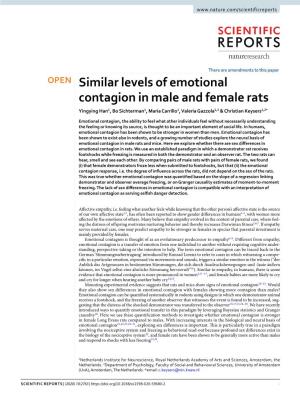 Similar Levels of Emotional Contagion in Male and Female Rats Yingying Han1, Bo Sichterman1, Maria Carrillo1, Valeria Gazzola1,2 & Christian Keysers1,2*