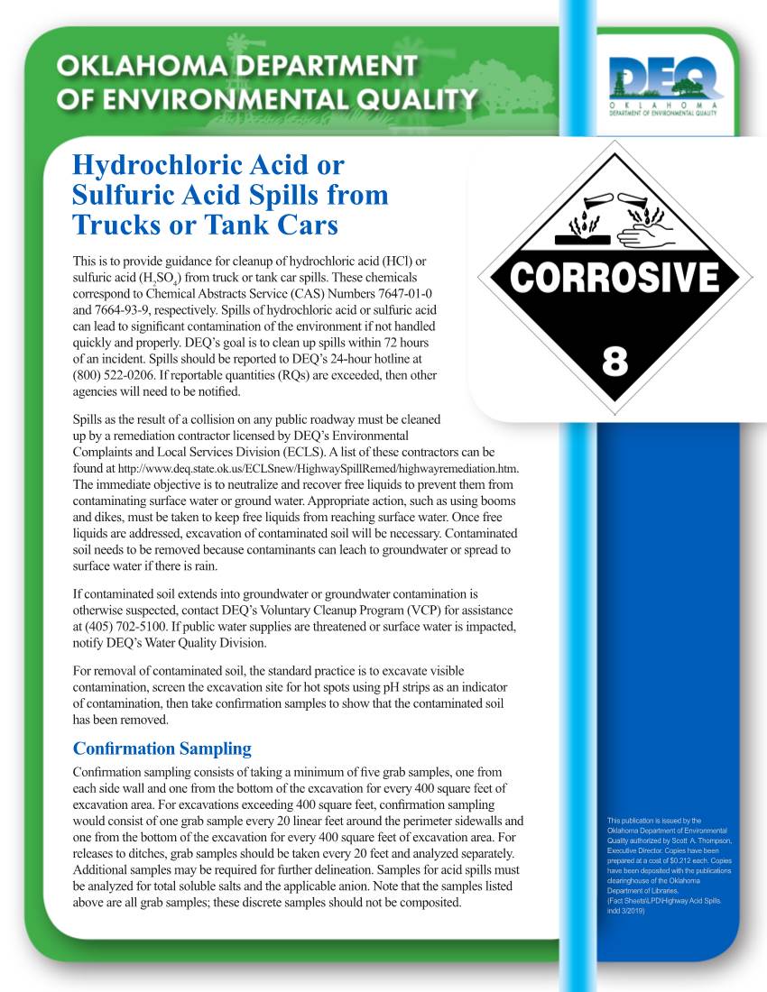 Hydrochloric Acid Or Sulfuric Acid Spills from Trucks Or Tank Cars