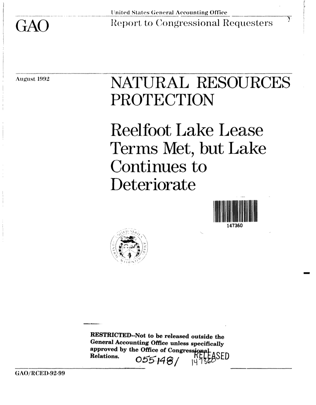 RCED-92-99 Natural Resources Protection: Reelfoot Lake Lease