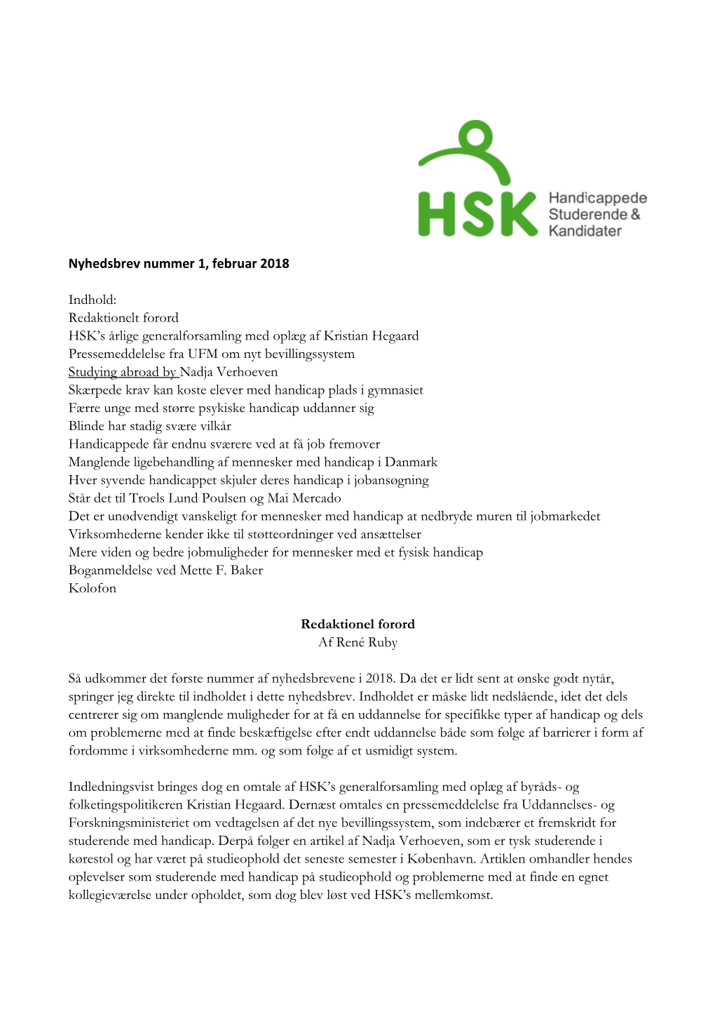 HSK-Nyt Nr. 1, 2018