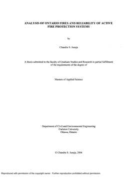 Analysis of Ontario Fires and Reliability of Active Fire Protection Systems
