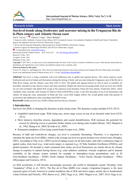 Sea-Level Trends Along Freshwater and Seawater Mixing in the Uruguayan Rio De La Plata Estuary and Atlantic Ocean Coast José E