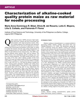 Characterization of Alkaline-Cooked Quality Protein Maize As Raw Material for Noodle Processing