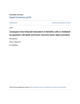 Canarypox Virus-Induced Maturation of Dendritic Cells Is Mediated by Apoptotic Cell Death and Tumor Necrosis Factor Alpha Secretion