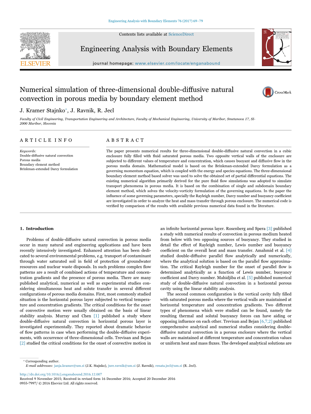 Engineering Analysis with Boundary Elements 76 (2017) 69–79