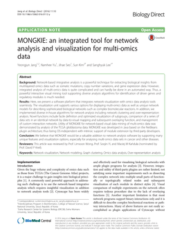 An Integrated Tool for Network Analysis and Visualization for Multi-Omics Data Yeongjun Jang1,2, Namhee Yu1, Jihae Seo1, Sun Kim2* and Sanghyuk Lee1*