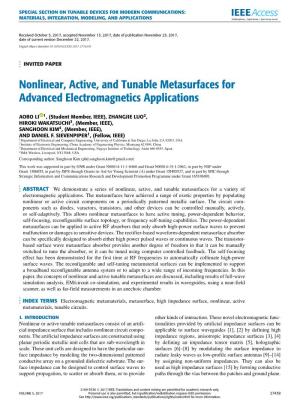 Nonlinear, Active, and Tunable Metasurfaces for Advanced Electromagnetics Applications