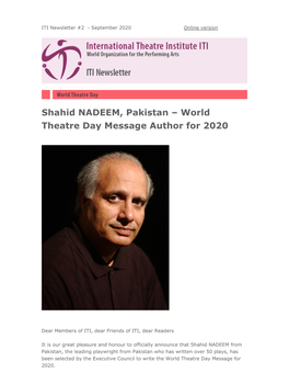 ITI World Theatre Day 2020 Newsletter in English