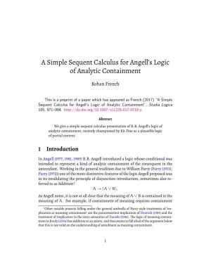 A Simple Sequent Calculus for Angell's Logic of Analytic Containment