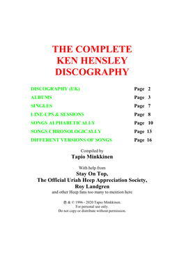 Ken Hensley Discography