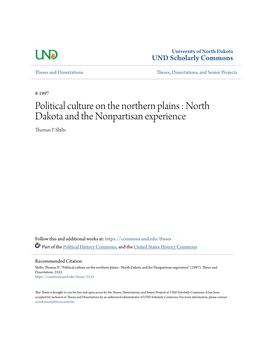 Political Culture on the Northern Plains : North Dakota and the Nonpartisan Experience Thomas P